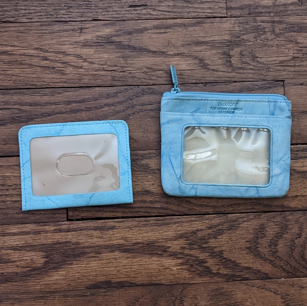 Buxton Top Grain Cowhide Exterior Teal Blue Wallet/Card Holder Set